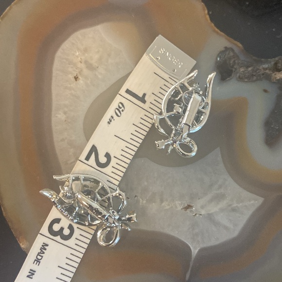 Vintage Coro clip earrings in silver w blue rhinestone - Picture 10 of 11